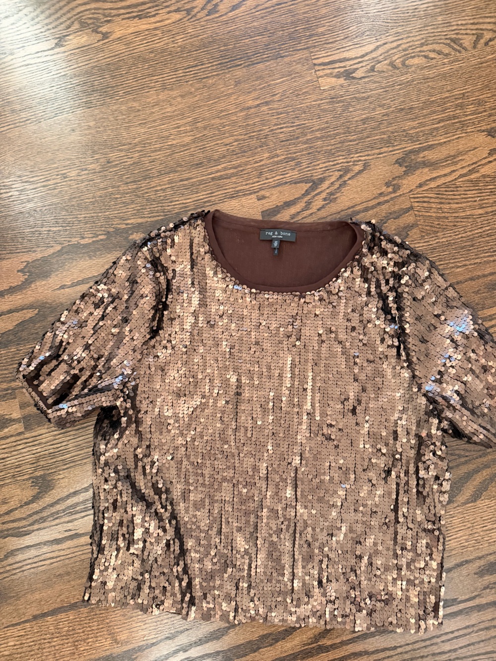 rag & bone Copper Sequin Short Sleeve Top